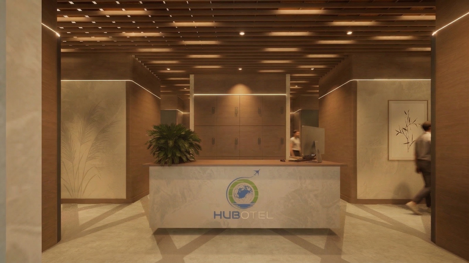 Warm Hubotel reception concept inside an airport